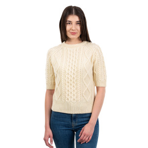 ML151-100 Short Sleeve Cable Sweater Natural Studio SAOL Knitwear