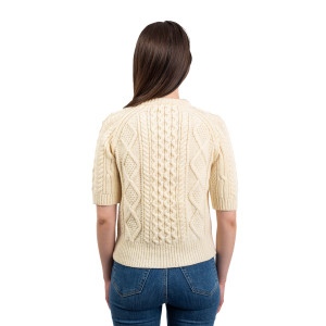 ML151-100 Short Sleeve Cable Sweater Natural Studio Back SAOL Knitwear