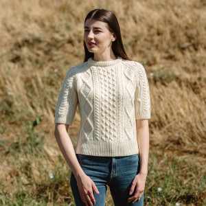 ML151-100 Short Sleeve Cable Sweater Natural SAOL Knitwear