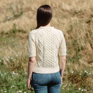 ML151-100 Short Sleeve Cable Sweater Natural Back SAOL Knitwear