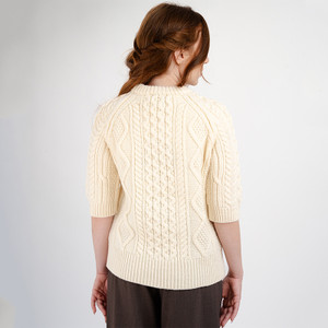 ML151-100 Short Sleeve Cable Sweater Natural SAOL Knitwear Back View
