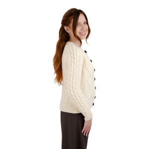 ML152-100 Ladies Cable Cardigan SAOL Knitwear Natural