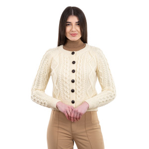 ML152-100 Ladies Cable Cardigan SAOL Knitwear Natural