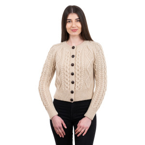 ML152-109 Ladies Cable Cardigan SAOL Knitwear Parsnip