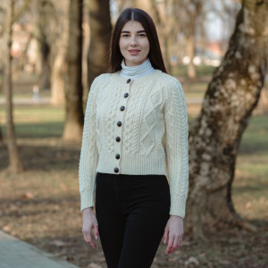 ML152-100 Ladies Cable Cardigan SAOL Knitwear Natural