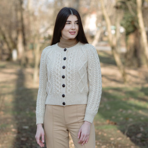 ML152-109 Ladies Cable Cardigan SAOL Knitwear Parsnip