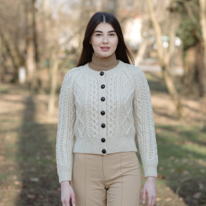 ML152-109 Ladies Cable Cardigan SAOL Knitwear Parsnip