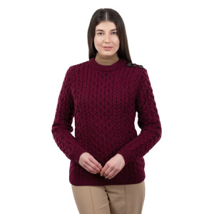ML157 -108 Ladies Side Button Sweater Wine SAOL Knitwear