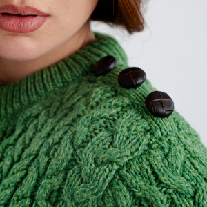 ML157 -105 Ladies Side Button Sweater Green SAOL Knitwear