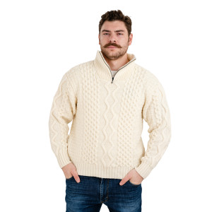 Men's Wool Half Zip Sweater MM902 - 100 Natural Saol