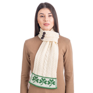 St Patrick's Day Ladies Loop Aran Wool Scarf  ML197 White St Patrick's Day Ladies Loop Aran Wool Scarf  ML197 White