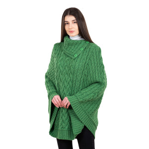Cowl Neck Button Poncho ML169 - 105 Green Knitwear