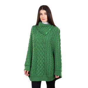 Cowl Neck Button Poncho ML169 - 105 Green Knitwear