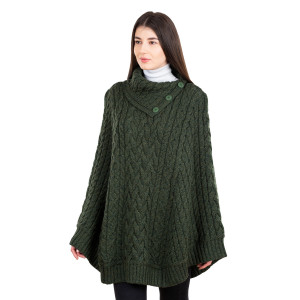 Cowl Neck Button Poncho ML169 - 102 Army Green Saol Knitwear