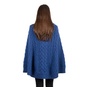 Cowl Neck Button Poncho ML169 - 106 Marl Blue Knitwear
