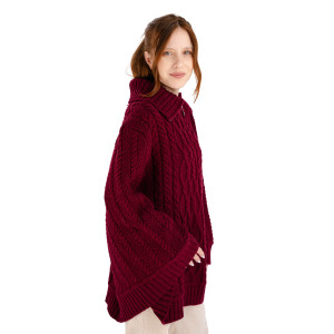 Cowl Neck Zipper Poncho ML161-108 Wine Saol