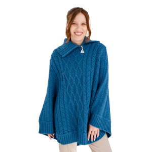 Cowl Neck Zipper Poncho ML161-107 Teal Saol