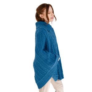 Cowl Neck Zipper Poncho ML161-107 Teal Saol