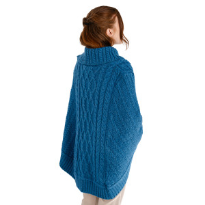 Cowl Neck Zipper Poncho ML161-107 Teal Saol