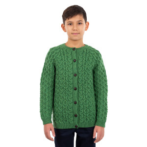 Kids Aran Cardigan  MK101-105 Green 10-12 YRS Front View
