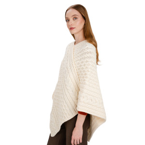 Saol  cable knit poncho - FL176 - 600 Natural  saolknitwear.com