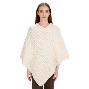 Saol  cable knit poncho - FL176 - 600 Natural  saolknitwear.com