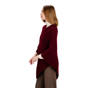 Saol  cable knit poncho - FL176 - 608 Wine saolknitwear.com