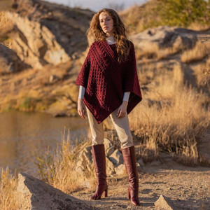 Saol  cable knit poncho - FL176 - 608 Wine saolknitwear.com