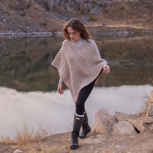 Saol  cable knit poncho - FL176 - 609 Parsnip saolknitwear.com