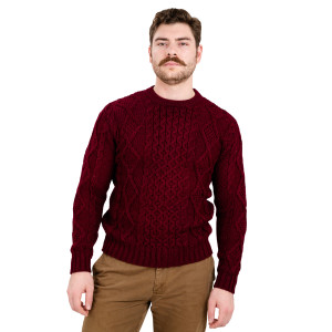 Saol Fisherman Cable Sweater FM178 - 608 Wine saolknitwear.com