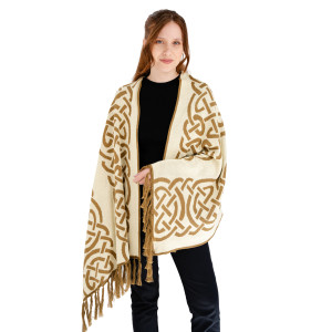 Traditional Celtic Knotwork Shawl LS108 - 402 Fawn Brown saolknitwear.com