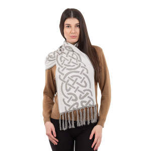 Traditional Celtic Knotwork Scarf LS107 Harbor Grey Front View Saol Knitwear.com