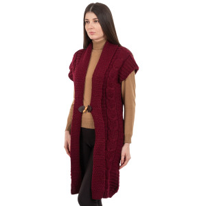 Sleeveless Shawl Collar Cardigan FL177-608 Wine  Saol knitwear.com