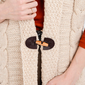 Sleeveless Shawl Collar Cardigan FL177-609 Parsnip Saol knitwear.com