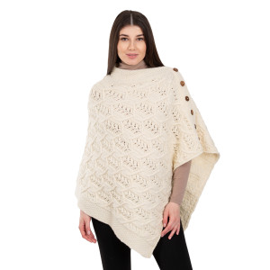 Merino Wool Ladie's Poncho with buttons ML184 - 100 Natural saolknitwear.com