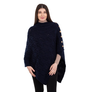 Merino Wool Ladie's Poncho with buttons ML184 - 104 Navy saolknitwear.com