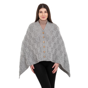 Merino Wool Ladie's Poncho with buttons ML184 - 103 Grey saolknitwear.com