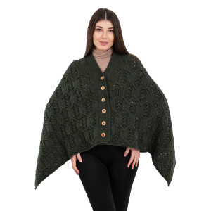 Merino Wool Ladie's Poncho with buttons ML184 - 102 Army Green saolknitwear.com