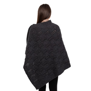 Merino Wool Ladie's Poncho with buttons ML184 - 101 Charcoal saolknitwear.com
