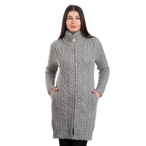 Ladies Standing Neck Coat ML907 Grey Front View