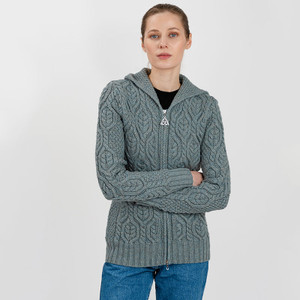 Ladies Double Collar Zipped Cardigan -Misty blue