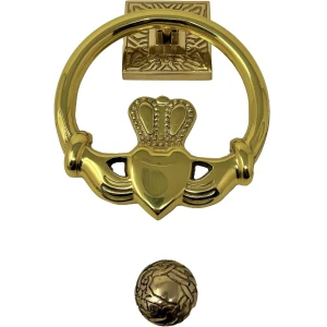 Claddagh Circular Brass Door Knocker 5.5'' in Polished Brass on Dublin Gift in Door Knockers