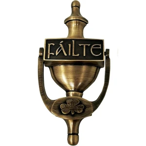 Failte Shamrock Brass Door Knocker 8'' Irish in Antique Brass on DublinGiftCompany in Door Knockers
