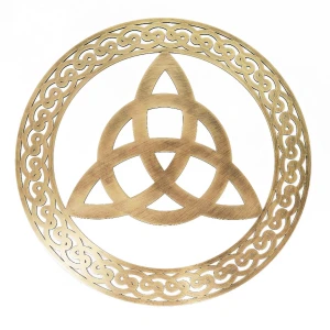 Celtic Trinity Knot Round Steel Wall Hanging 12' in Antique Brass on DublinGiftCompany in Wall Art