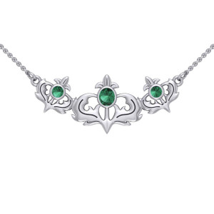 Sterling Silver Scottish Thistle Necklace with Gemstone EI-39N81141876-EG-set
