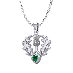 Scottish Heart Shaped Gemstone Thistle Necklace EI-12GD315563473-EG-set