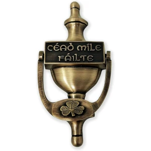 Cead Mile Failte Shamrock Brass Door Knocker in Antique Brass on DublinGiftCompany in Door Knockers
