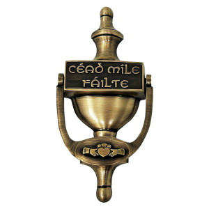 Medium Cead Mile Failte Claddagh Door Knocker - Antique Brass  EDK116-AB