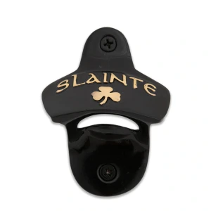 Slainte Shamrock Brass Wall Bottle Opener in Black on DublinGift in Lifestyle View
