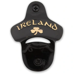 Ireland Shamrock Brass Wall Bottle Opener in Black on DublinGift in Lifestyle View